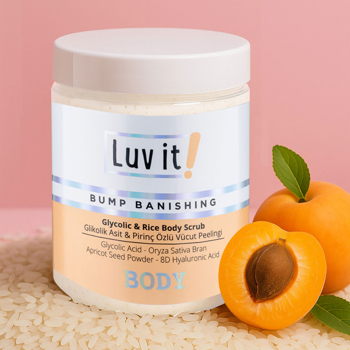 Glikolik Asit Vücut Peelingi - Pirinç Özlü Hyaluronik Asit İçeren Body Scrub
