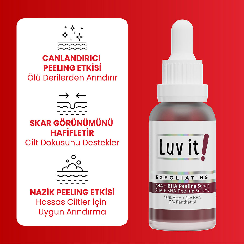 AHA BHA Peeling Serum – ürün faydalarını açıklayan bilgi görseli