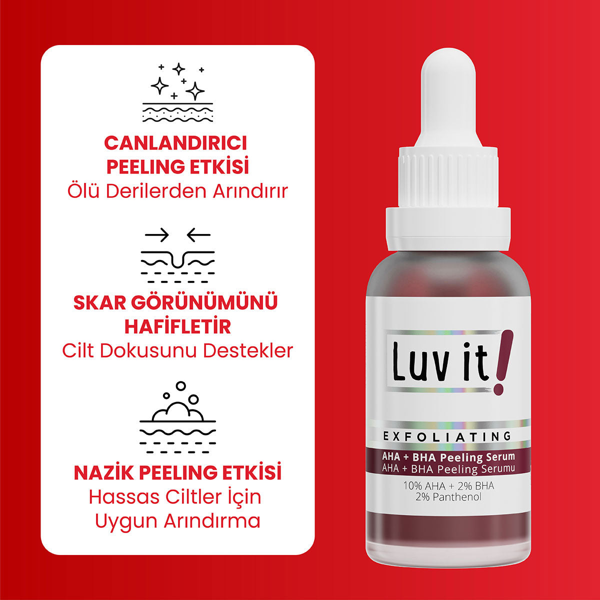 AHA BHA Peeling Serum – ürün faydalarını açıklayan bilgi görseli