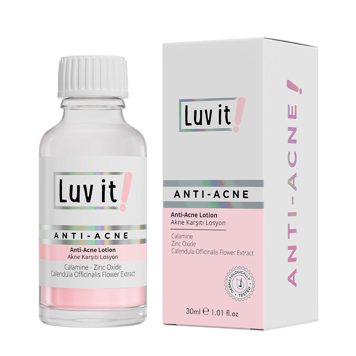 Akne Karşıtı Losyon – temiz beyaz arka planda ürün ambalajı, e-ticaret ürün görseli