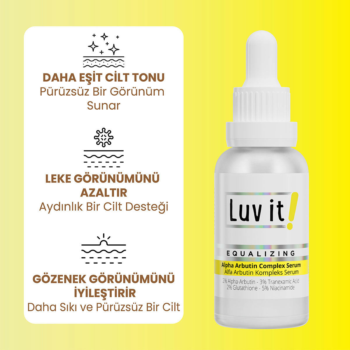 Alpha Arbutin Cilt Serumu – ürün faydalarını açıklayan bilgi görseli