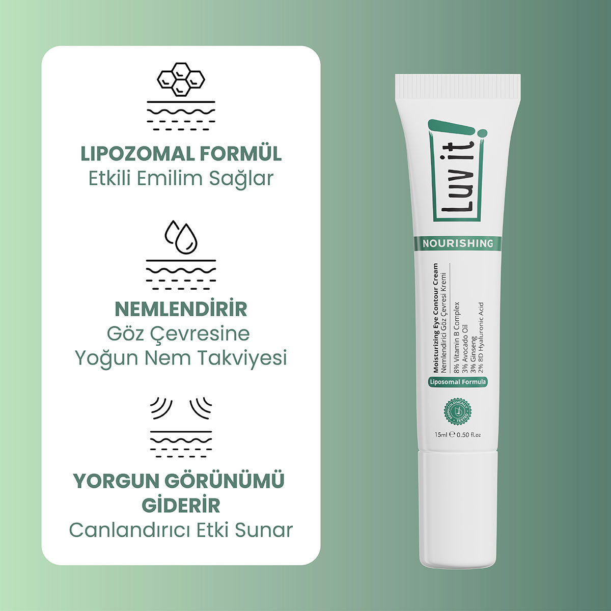 Avokado İçeren Yoğun Nemlendirici Göz Çevresi Kremi – ürün faydalarını açıklayan bilgi görseli