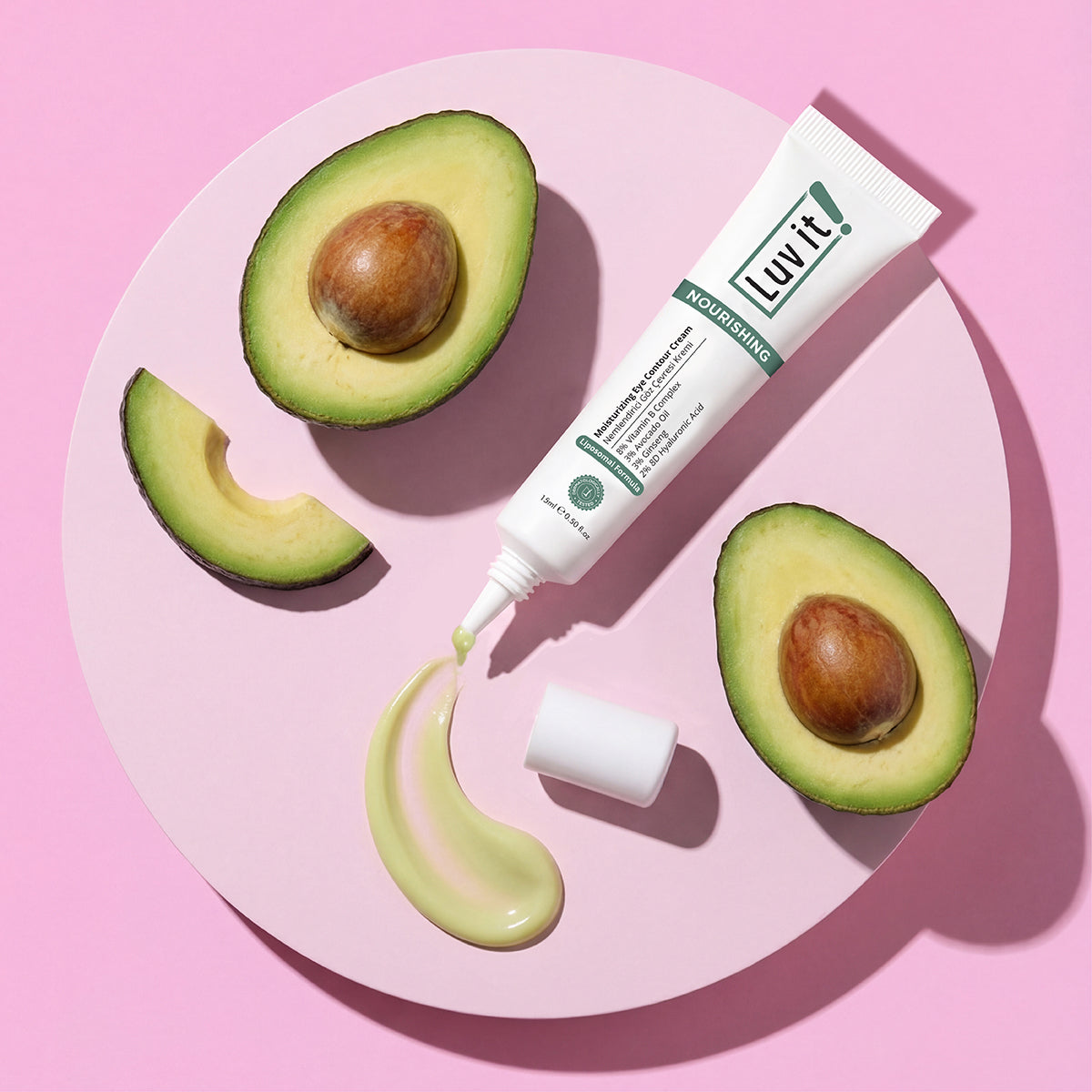 Avokado İçeren Yoğun Nemlendirici Göz Çevresi Kremi – krem/losyon tüpü ya da kavanozu ön cephe ürün fotoğrafı