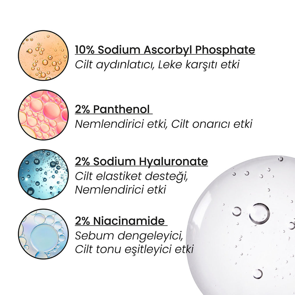C Vitamini Serumu – c vitamini içerdiğini gösteren formül ve bileşen görseli