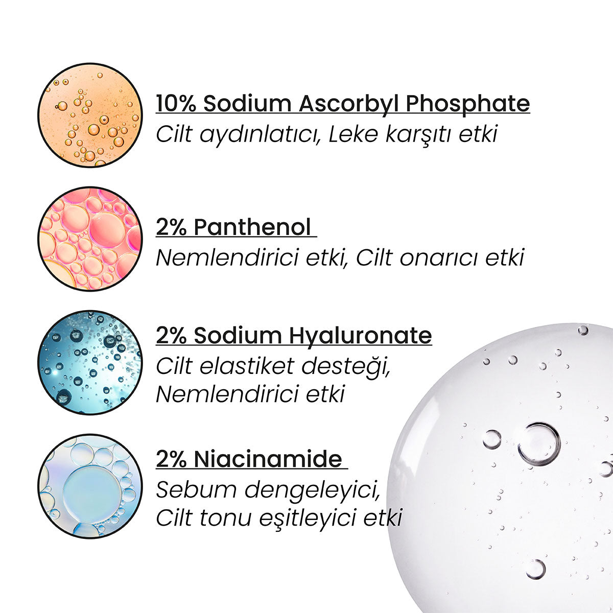 C Vitamini Serumu – c vitamini içerdiğini gösteren formül ve bileşen görseli