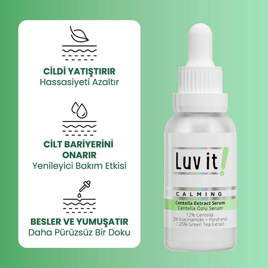 Centella Özlü Leke Hassasiyet ve Kızarıklık Karşıtı 3'lü Cilt Bakım Seti – ürün faydalarını açıklayan bilgi görseli