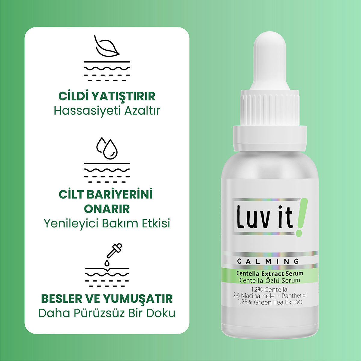 Centella Özlü Leke Hassasiyet ve Kızarıklık Karşıtı 3'lü Cilt Bakım Seti – ürün faydalarını açıklayan bilgi görseli