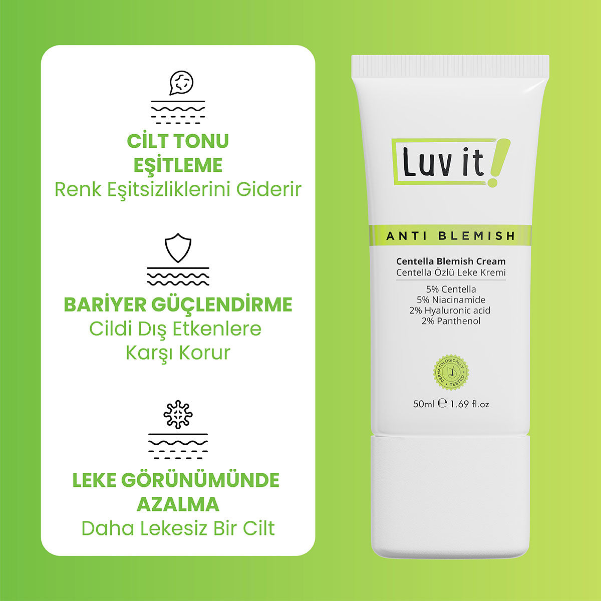 Centella Özlü Leke Kremi – ürün faydalarını açıklayan bilgi görseli