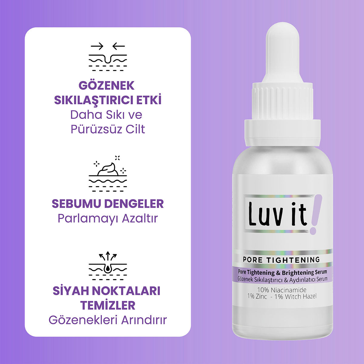 Gözenek Sıkılaştırıcı & Aydınlatıcı Serum – ürün faydalarını açıklayan bilgi görseli