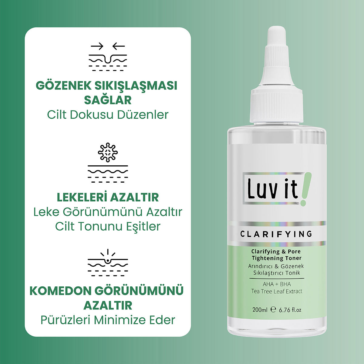 Arındırıcı & Gözenek Sıkılaştırıcı Tonik – ürün faydalarını açıklayan bilgi görseli