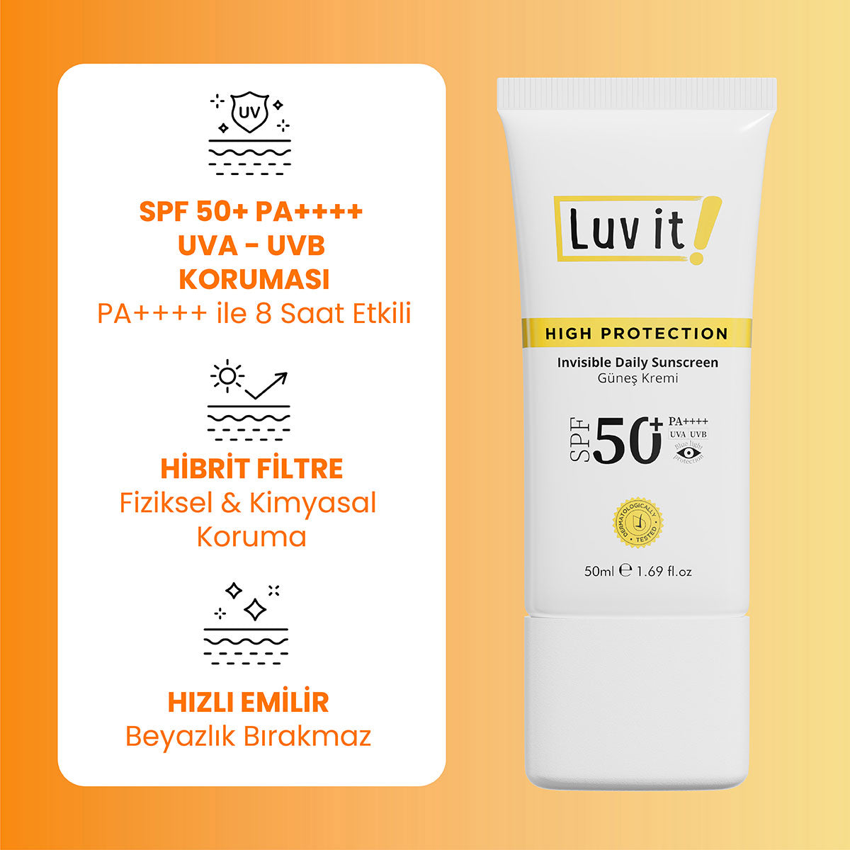Güneş Kremi Spf50+ Pa++++ UVA-UVB – ürün faydalarını açıklayan bilgi görseli