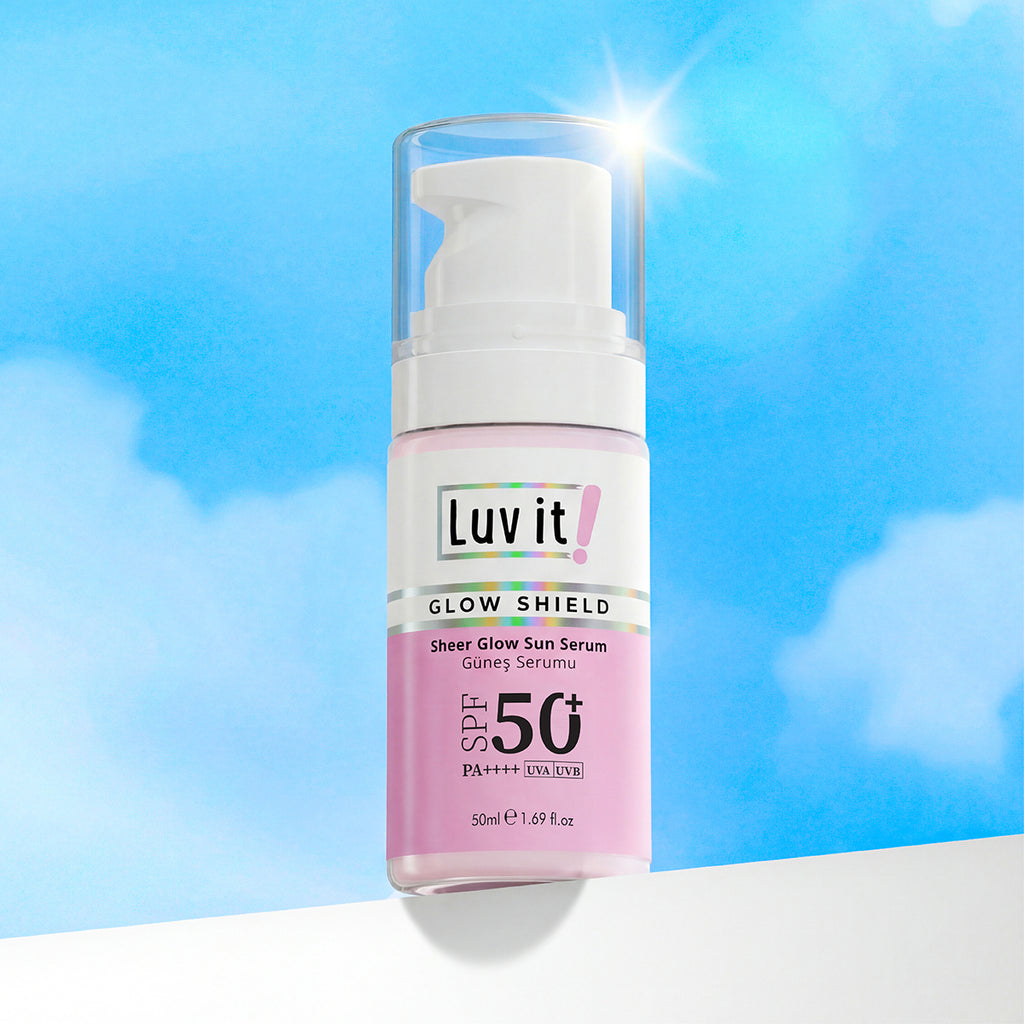 SPF 50+ Leke Karşıtı Güneş Serumu – serum şişesi yakın çekim, cilt bakım etkili