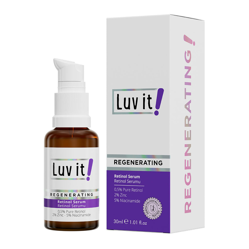 Retinol & Niacinamide Cilt Serumu – temiz beyaz arka planda ürün ambalajı, e-ticaret ürün görseli