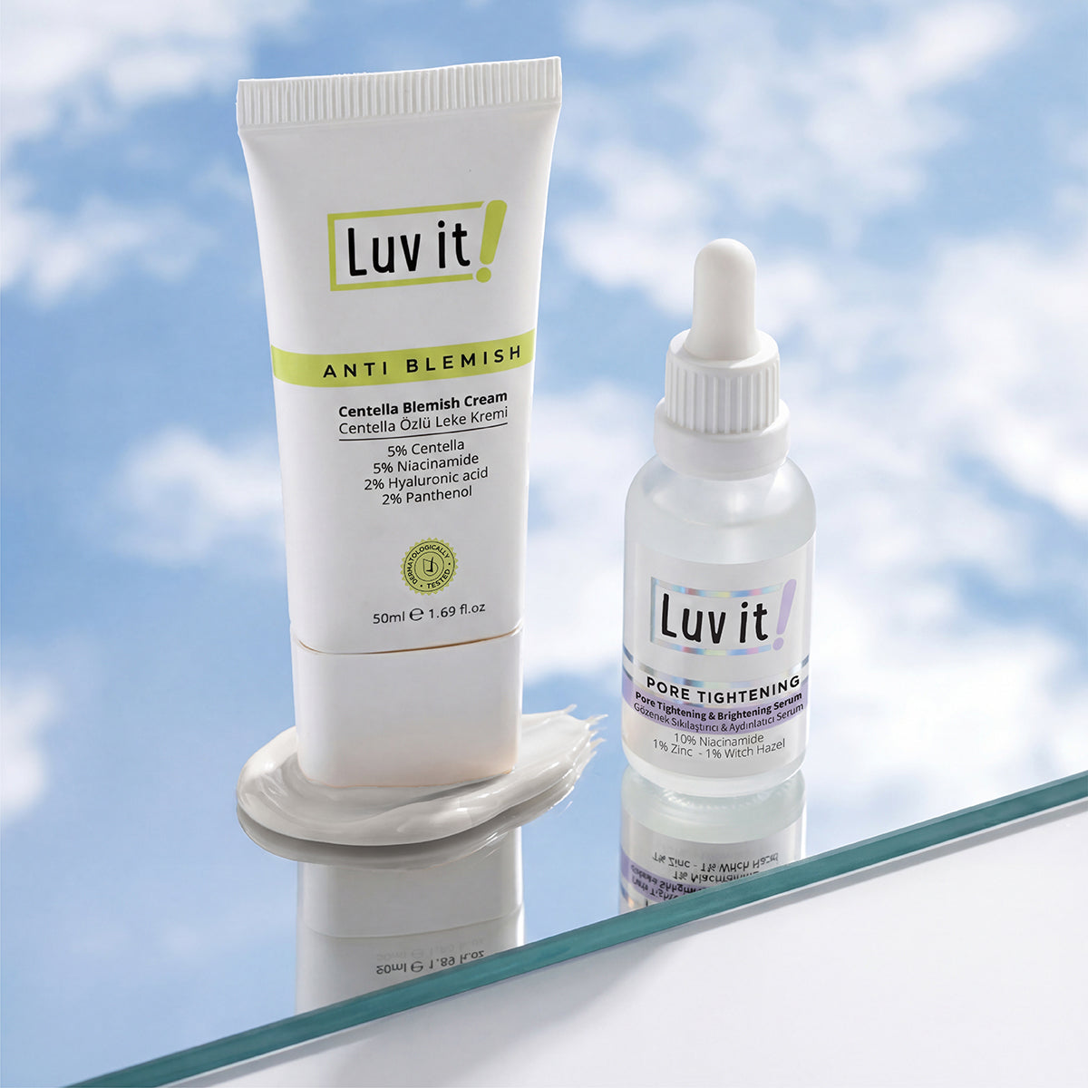 Siyah Nokta Gözenek ve Leke Karşıtı 2’li Cilt Bakım Seti – ürün ambalajları bir arada beyaz zemin üzerinde sergileniyor