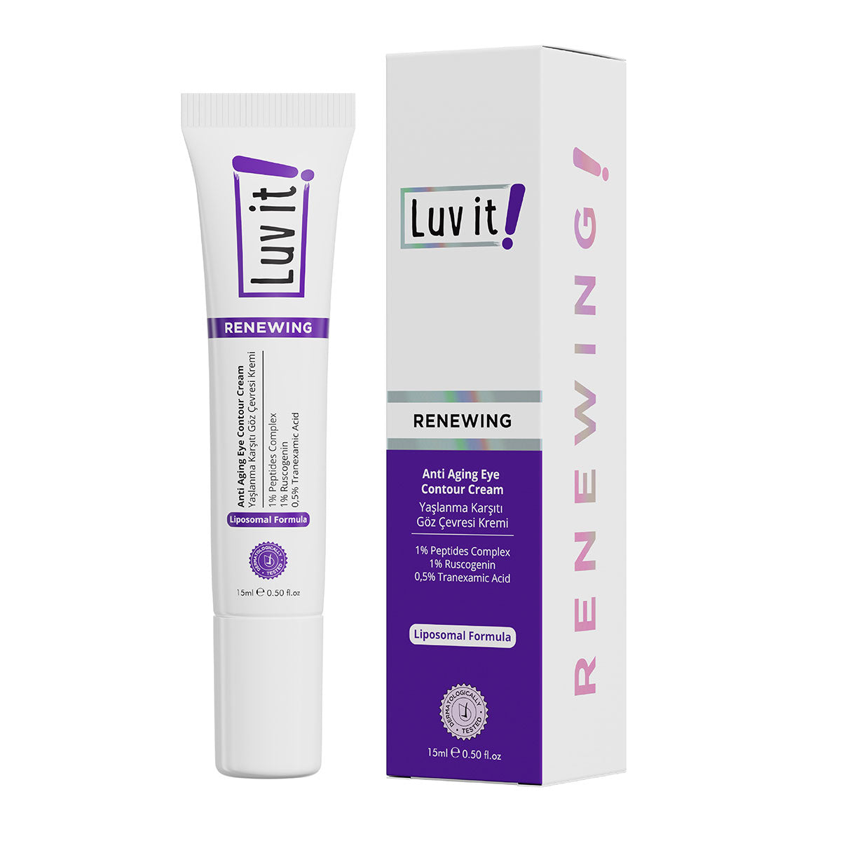 Yaşlanma Karşıtı Göz Çevresi Kremi – temiz beyaz arka planda ürün ambalajı, e-ticaret ürün görseli