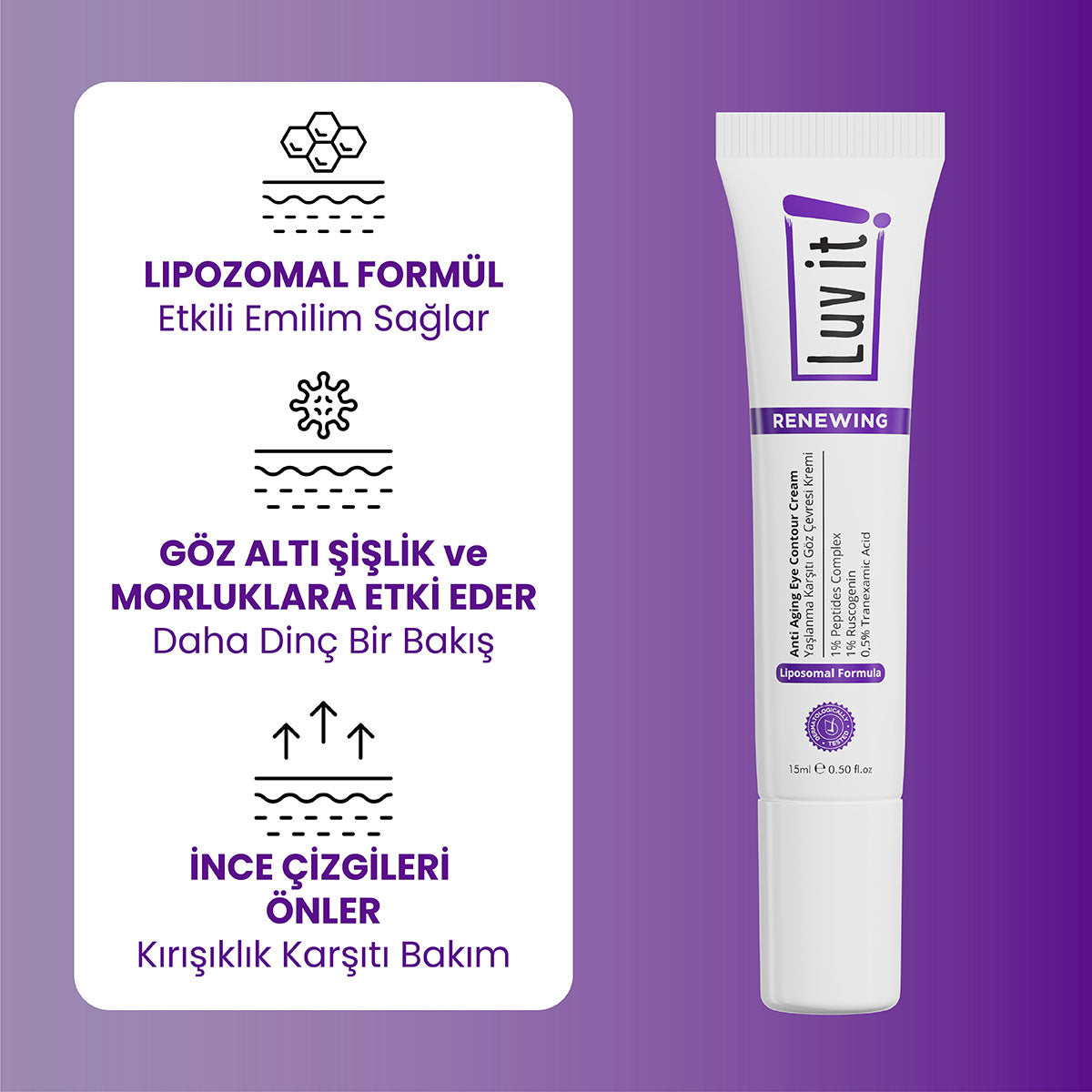 Yaşlanma Karşıtı Göz Çevresi Kremi – ürün faydalarını açıklayan bilgi görseli